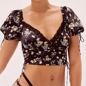 For Love and Lemons August Satin Crop Top NWT